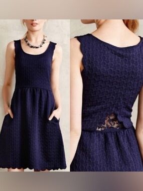 Anthropologie Maeve Navy Textured Sleeveless Fit-and-Flare Dress